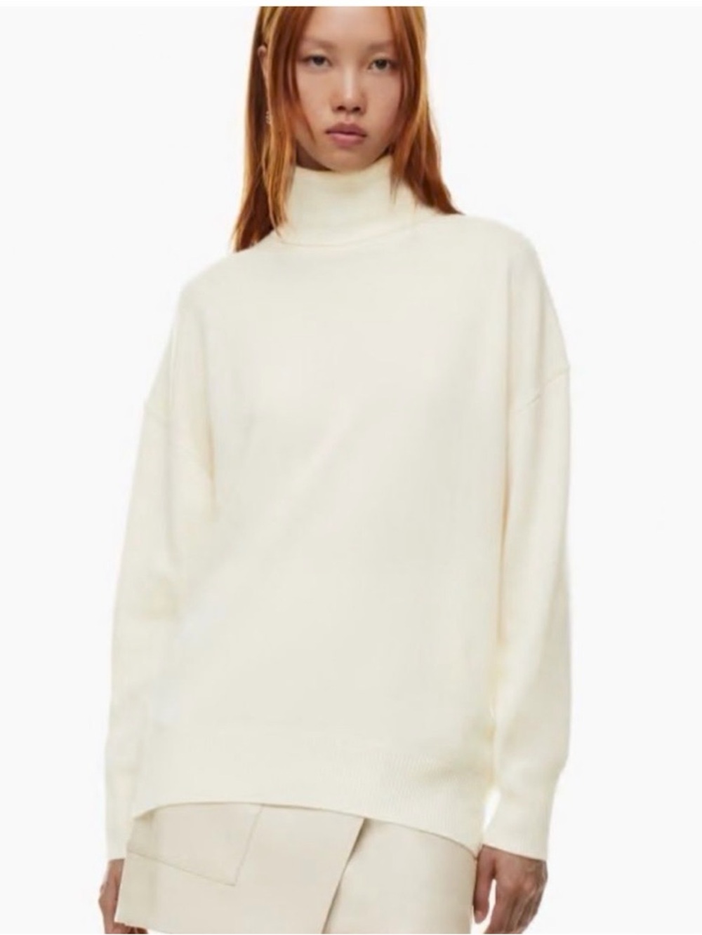 100% cashmere luxe Babaton Aritzia Ivory off white Turtleneck Sweater M top